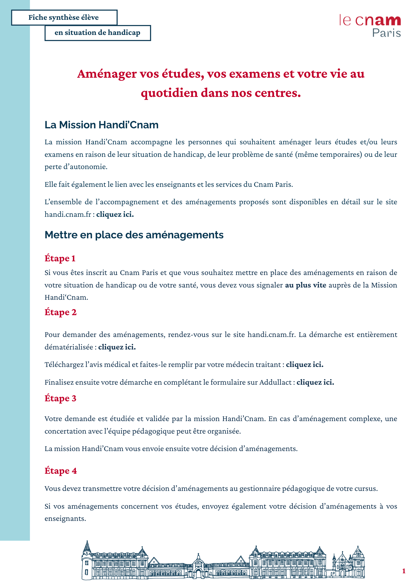 Fiche synthèse pour l'élève en situation de handicap